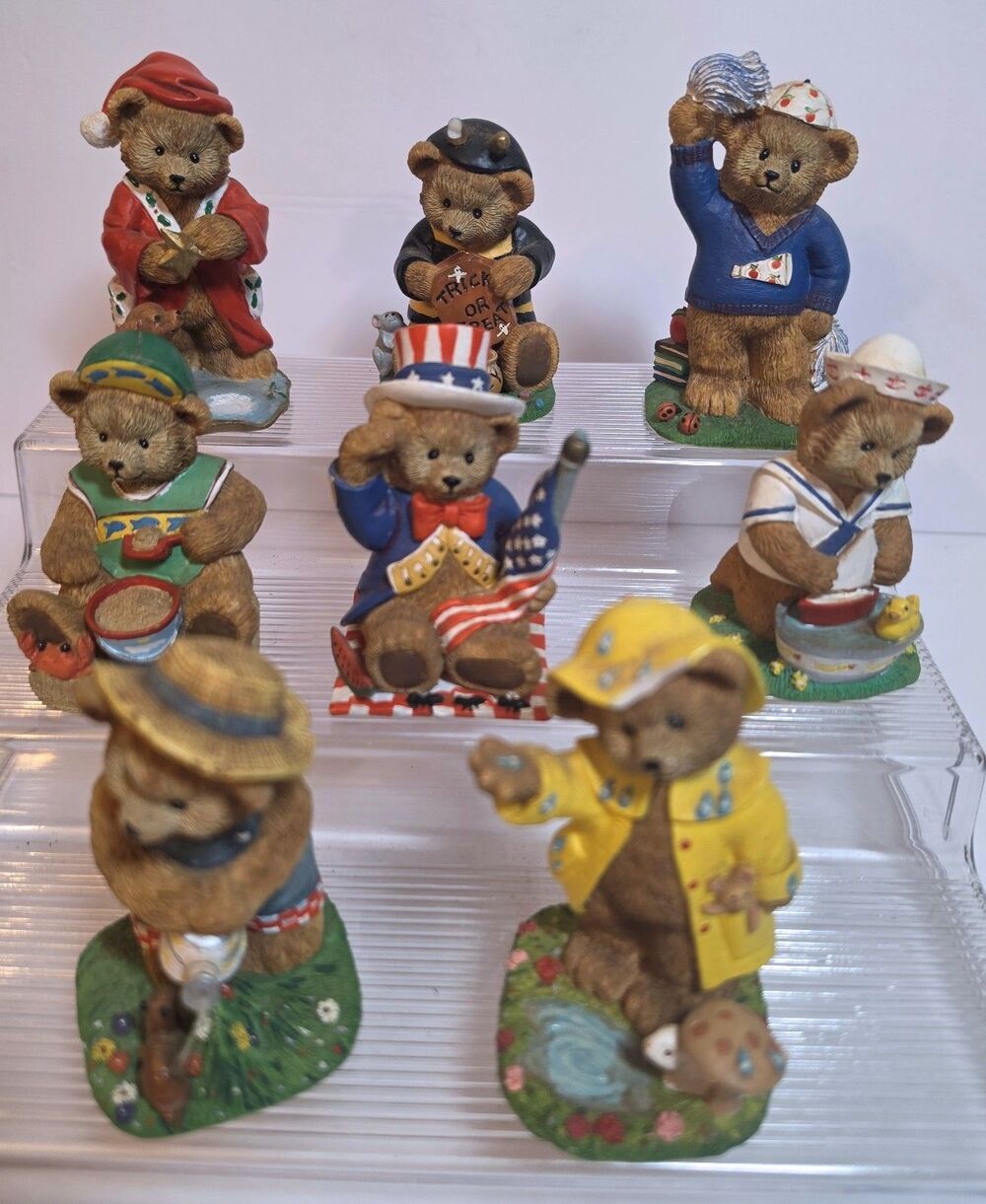 Set of 8 Danbury Mint Resin Bears Representing 8 Months of the Year READ